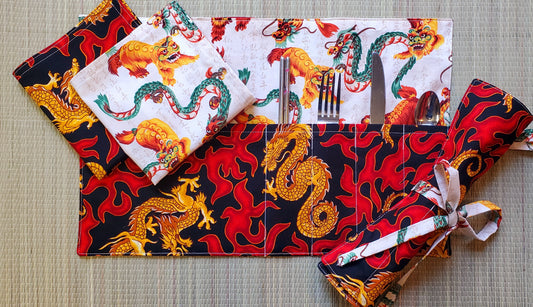 Asian Dragon Roll Up Placemat Set
